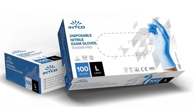 Handskar medicinsk Nitril Intco puderfri blå stl L 100st/fp